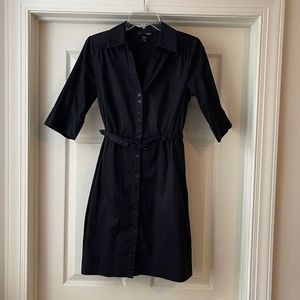 H&M Button Up Belted Dress/ Black/ Size 8
